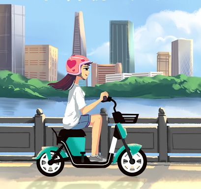 共享電動車：規范停放佩戴頭盔，共建文明城市圖片